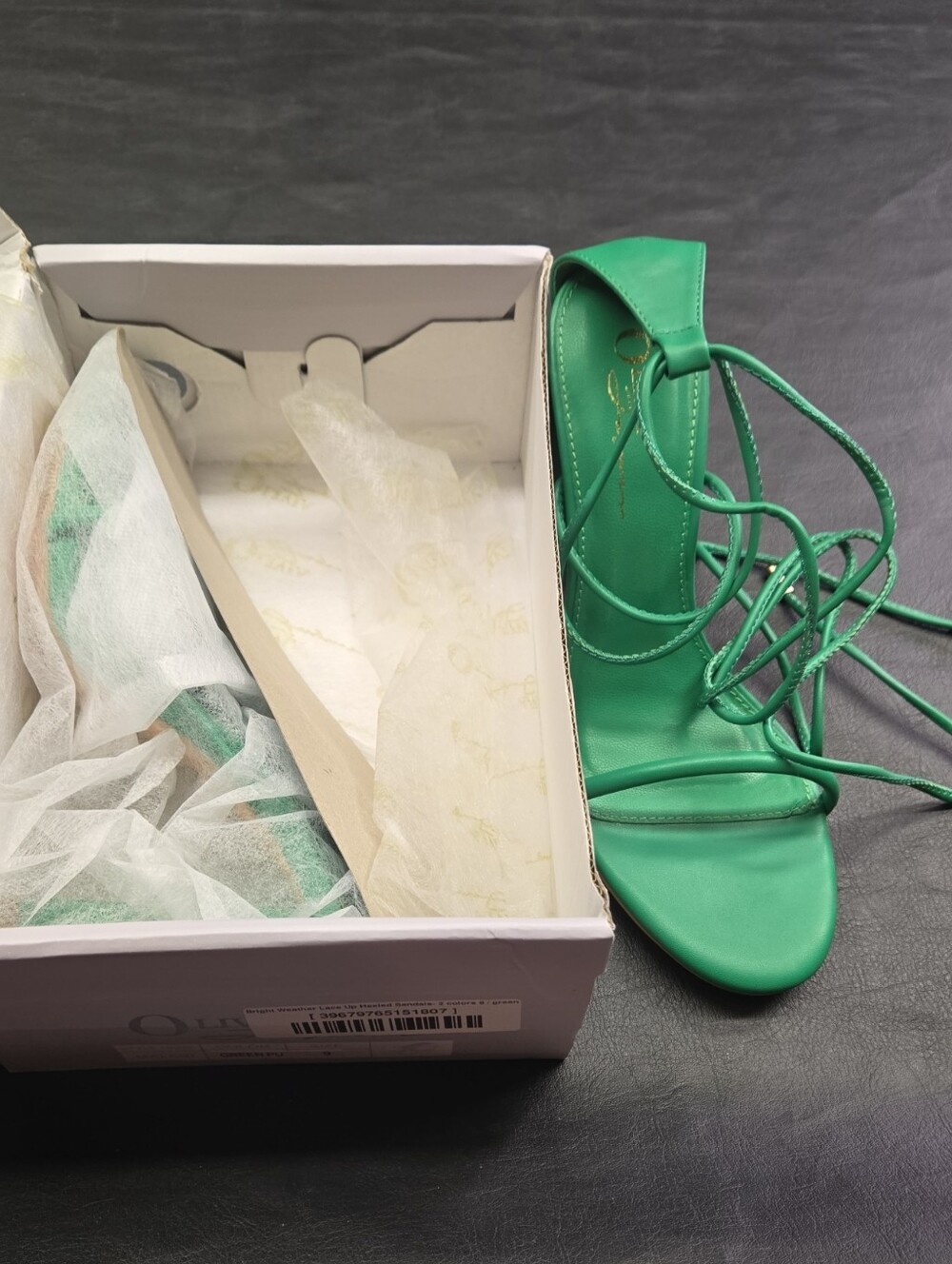 Green Lace-Up Strappy Heels for Women